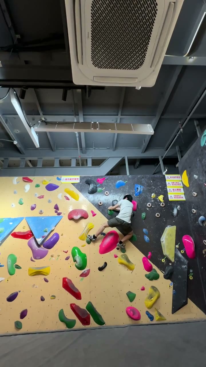 Climber shifting weight toward the right